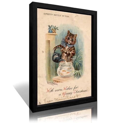 CFIOZYOS Kitten Fish Wall Art Louis Wain Canvas 12x16in