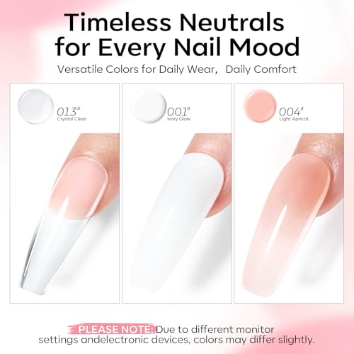 Image of Modelones Poly Gel Nail Kit 3 Colors Clear White Apricot with Slip Solution Dual Nail Forms Top Base Coat Extension Builder Gel Polygel Toenail Kit DIY Nail Art Salon Use