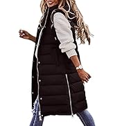 Flovey Womens Long Vest Black Long Puffer Vest Coat Hooded Sleeveless Pockets Quilted Vest Outdoo...