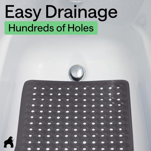 Image of GORILLA GRIP Patented Bath Tub Shower Mat, Machine Washable Bathtub Floor Liner Mats, Suction Cups and Drain Holes to Keep Tubs Clean, Soft on Feet, Bathroom Essentials, 35x16 Inch, Charcoal Opaque