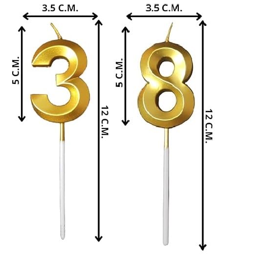 Image of ToyUniverse Number 38 Metallic Gold Candle - Pack of 2 for 38th Birthday, Anniversary, Surprise Party Cake Decoration