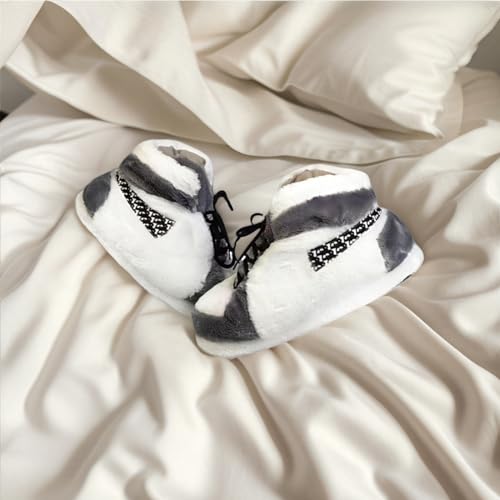 LAPRBY Sneaker Slippers Non Slip Sole Indoor House Plush Slippers Unisex Indoor Floor Cotton Shoes (White Grey,5.5,12)4