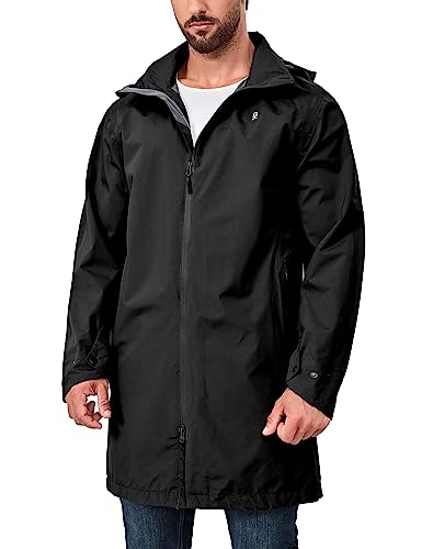 Image of Little Donkey Andy Men's Waterproof Long Rain Shell Jacket Windbreaker | 1OO% Waterproof 3 layer Long Jacke,Hidden Hood, Lightweight Outdoor Rain Coat for Hiking Golf Travel