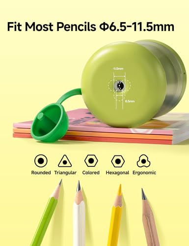 Skivow Electric Pencil Sharpener, Fully Automatic Pencil Sharpener for Classroom, 6.5-11.5mm Colored/Jumbo Pencils, Hands-Free, Auto in & Out, Rechargeable Sharpeners for Home Office (Budding Green) — view 3