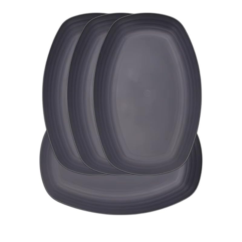 Image of Wheat Straw Unbreakable Oval Plastic Plates, 11.6 inch / 7.2 inch, Lightweight for Kitchen, Party, Camping, Picnic, BBQ, Dishwasher & Microwave Safe (Grey, Pack of 4)