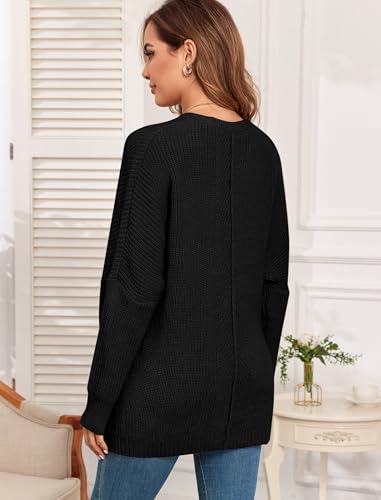 Image of ZAFUL Women's Oversized Sweaters V Neck Long Sleeve Knit Pullover Batwing Drop Shoulder Split Tops Trendy Fall Outfits 2024