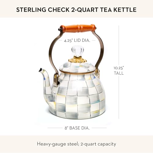 Image of MACKENZIE-CHILDS Tea Kettle, 2 Quarts, Gray-and-White Sterling Check