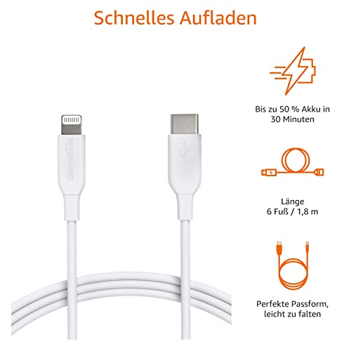 Amazon Basics USB-2.0 Typ-C auf Lightning-Kabel (MFi-zertifiziert), 1.8 m, Weiß – Ansicht 5