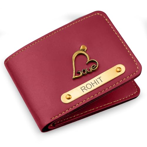 Image of The Wallet Store Personalised Leather Wallet for Men | Customised with Name and Charms | Best Gift for Husband, Boyfriend, Brother | for Anniversary, Birthday, Etc (Red)