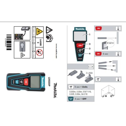 Makita LD030P afstandsmeter 30 m, zwart, turquoise, blauw, zilver - Afbeelding 6