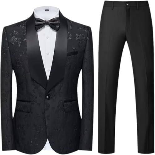 Classic Men’s 2 Piece Suit Set with Pants Formal Tuxedo for Business Weddings and Parties(Black,XXXX-Large)