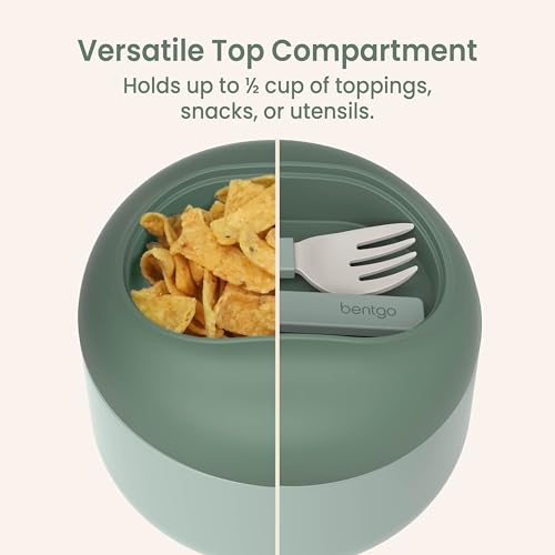 Image of Bentgo Bowl - Insulated Leak-Resistant Bowl with Collapsible Utensils, Snack Compartment and Improved Easy-Grip Design for On-the-Go - Holds Soup, Rice, Cereal & More - BPA-Free, 21.2 oz (Khaki Green)