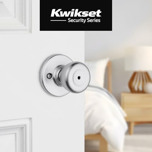 Image of Kwikset Tylo Interior Privacy Door Knob, Satin Chrome Keyless Locking Door Handle for Bedroom and Bathroom, Classic Round Security Doorknob with Push Button Lock