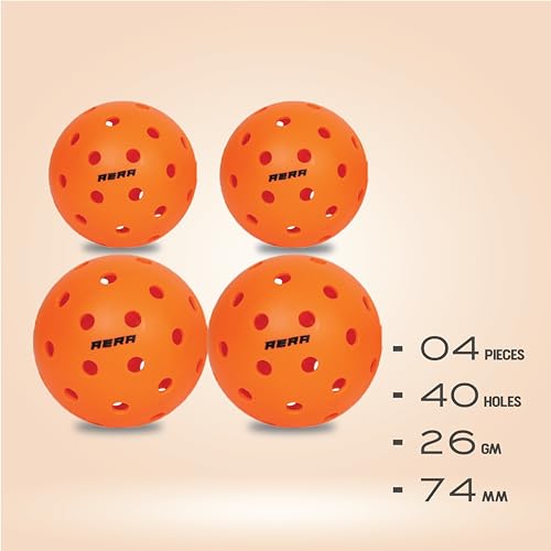 Image of Tanso Aera Pickleball Balls for Outdoor Tournament Play (Pack of 4 pickleballs, 40 Precise Holes, Active Bounce, Durable with Less Abrasion, Orange Colour Pickleball Balls)