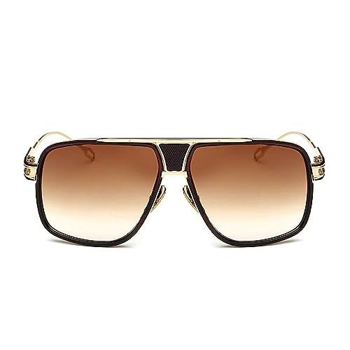 Street Knitted Oversize Classic Cool Vintage Brown Tint Square Sunglasses for Men Shades Large Pilot Stylish Trendy Goggle Retro Aviator Gold Alloy Frame Sun Glasses3
