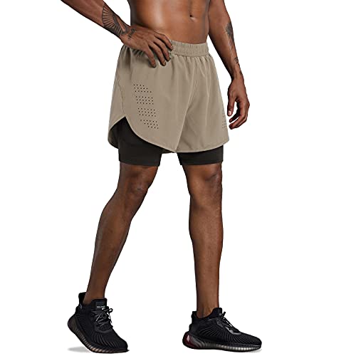 Lulucleaf Running Shorts For Men With Liner Mens 2 In 1 Workout Athletic Yoga Shorts (Khaki, Xl) #TOP1