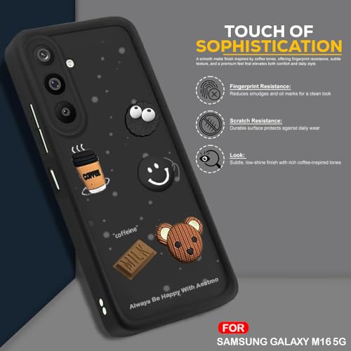 Image of AESTMO Back Case Cover for Samsung Galaxy M16 / F16 5G | Cute Fun Cartoon 3D Ball | Coffee Silicone Case | Full Body Protection | Camera Protection Back Cover for Samsung Galaxy M16 / F16 5G (Black)