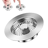 Yooyan Abflusssieb Küchenspüle und Waschbeckenstöpsel, 3-in-1 Edelstahl Pop-Up Abflussstopfen mit Sieb, Spülbecken Sieb für Spülbecken Bohrung 75-86 mm, Tiefe 30-40 mm