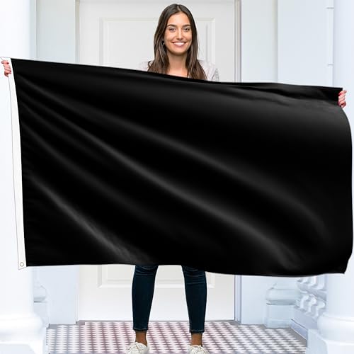 Einfarbige Schwarz Flagge – Schlichte Schwarze Fahne – Beidseitiger Druck – 90 g Polyester – Doppelnaht – 2 Messingösen, groß 90x150 cm (5 x 3 Fuß)