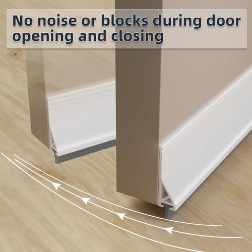 Image of Door Draft Stopper with Brush, Under Door Sweep for Exterior & Interior Doors, Weather Stripping Door Seal, Garage Window Blocker Noise Cold Air Insulation, Draft Guard (White(39 INCH))