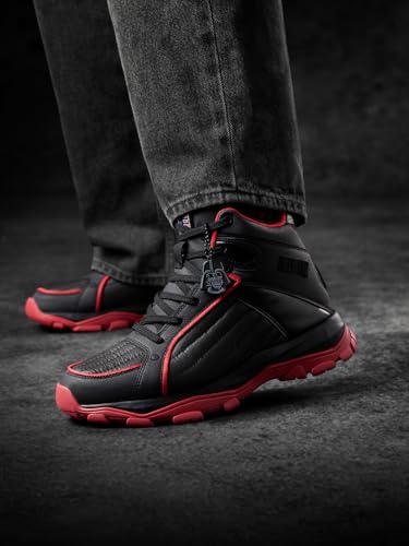 Image of The Souled Store Star Wars: Darth Vader Men and Boys High Top Sneakers | Black & Red PU Leather Streetwear with Padded Ankle Support, Durable Outsole & Lace-Up Closure
