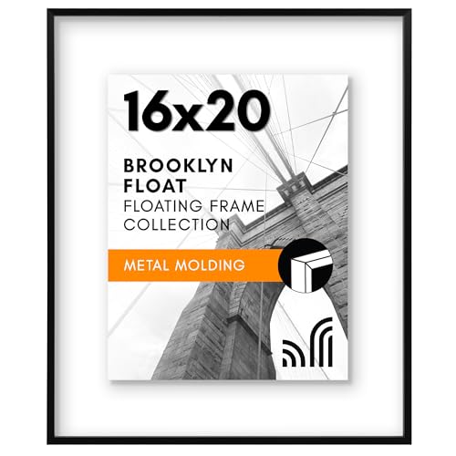 Americanflat Aluminum 16x20 Floating Picture Frame with Shatter-Resistant Glass - Use as 11x...