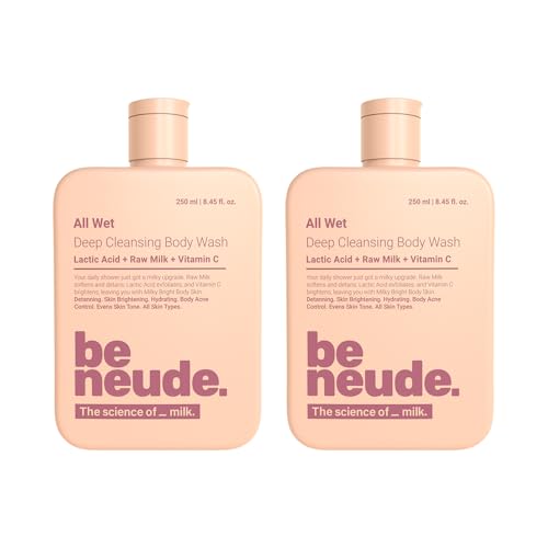 Image of All Wet 250ml De-Tan Body Wash with Milk, Lactic Acid, Vitamin C for Skin Brightening, Dark Spot & Pigmentation Reduction; Deep Cleansing Shower Gel Prevents Dryness for Men & Women - Pack of 2