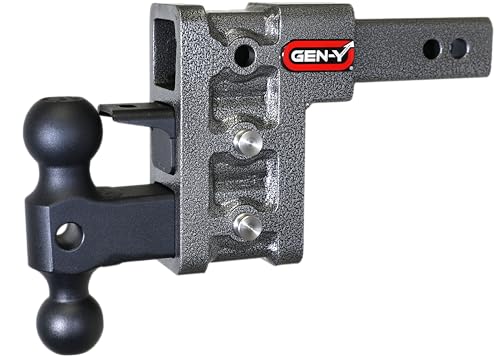 GEN-Y Hitch Tow Hitch with Dual-Ball & Pintle Lock for 2" Receiver - 5" Drop with 3 Adjustable Positions, 10,000 LBS Towing Capacity, 1,500 LB Tongue Weight, Silver