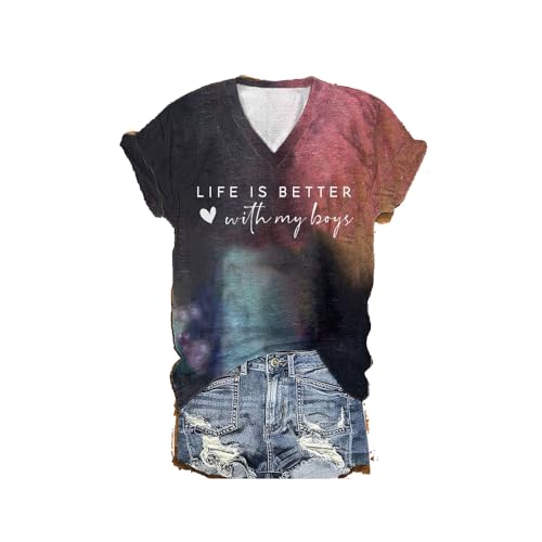 Life is Better with My Boys Vneck Tee Shirt Fun Saying Print Casual Tshirt