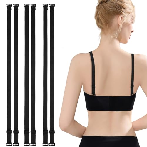 Liqqlex 3 Pairs Adjustable Bra Strap Replacement for Swimwear & Dresses Elastic Straps with Metal Hooks (Black)