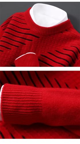 Men's Winter 100 Percent Solid Wool Loose Round Neck Color Matching Pullover Sweater Knitting Cashmere Sweater2