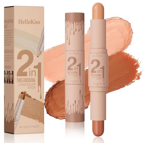 Dual-Ended Contour Stick, Iluminador & Contouring Barra de Maquillaje, Barra de Contorno 2 en 1, Bronceador Maquillaje Natural, Contour Highlighter Stick Crema de Textura (Marfil & Café Oscuro)