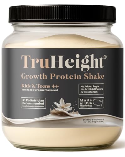 TruHeight Growth Protein Shake (Vanilla Ice Cream Flavor, Whey) Tall Nutrition for Natural Growth & Development - Protein Powder for Kids & Teens, Weight Gain Drinks - Picky Eater Vitamin, Ages 4+