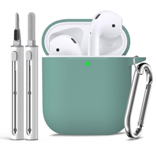 Inesore Compatible with AirpodsCase Cover, Soft Silicone Protective Case for Apple AirPods 2nd/1st Generation Charging Case with Keychain and Cleaner Pen, for Women Men-Green