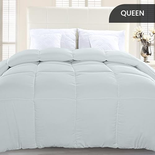 Utopia Bedding Comforter Duvet Insert, Quilted Comforter with Corner Tabs, Box Stitched Down Alternative Comforters Queen Size (Light Grey)