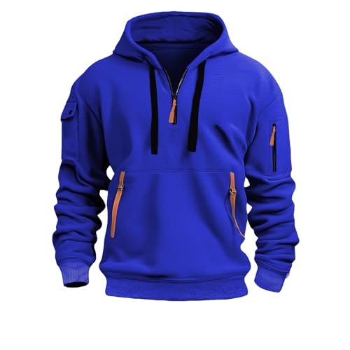 Quarter Zip Pullover Men Fleece Oversized Hoodies Casual Long Sleeve Drawstring Pockets Fall Winter Sweatshirt Clothes