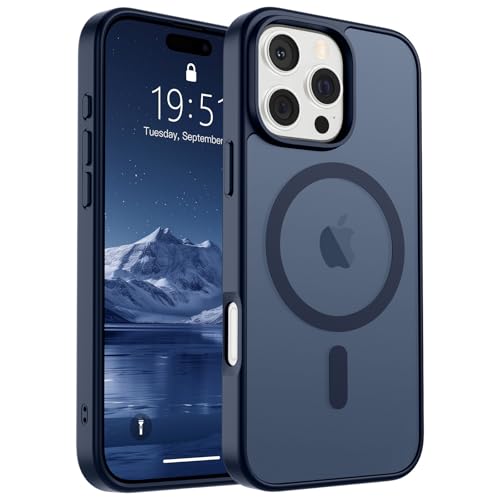 Image of SUPFINE Magnetic for iPhone 16 Pro Case (Compatible with MagSafe) (Military Grade Drop Protection) Translucent Matte Shockproof Phone Cover,Dark Blue