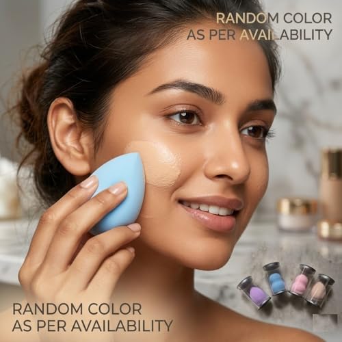 Image of Premium Beauty Blender Makeup Sponge with Plastic Storage Bottle | Ultra Soft Reusable Cosmetic Puff for Foundation, Concealer & Cream Blending | Travel Friendly Makeup Blender Sponge 1 Pc (Color May Vary)