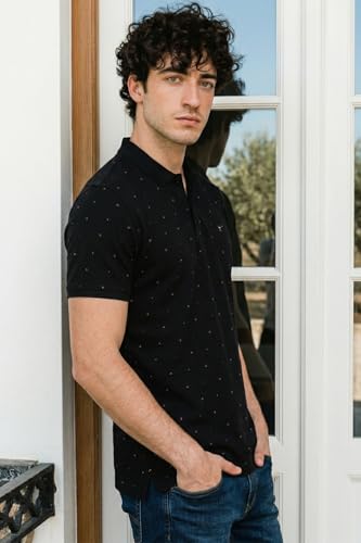 Image of Louis Philippe Men's Slim Fit Premium High-End Pique in Superior Cotton All Over Print Half Sleeve Polo Tshirt for Everyday Essentials