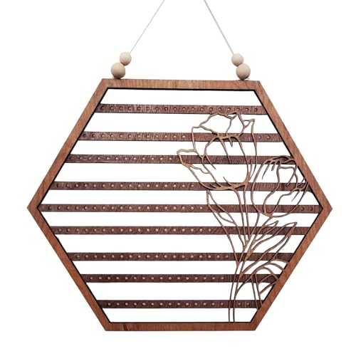 Organizador del soporte del - Soporte de la joyería Estructura de madera estante de joyería | Montaje de pared Hexagon Design Exhibición, Organizador creativo para las mujeres Idea de