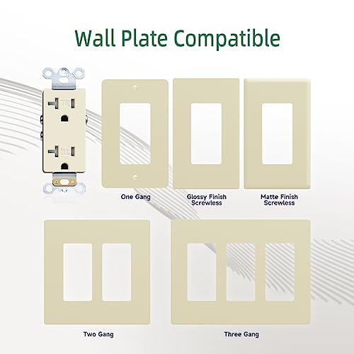 Duplex Receptacle Electrical Outlet, 20A Ivory Decorator Receptacle, Standard Residential Grade, Tamper-Resistant 2 Pole 3 Wire, Self-Grounding, Child Proof, Commercial Use, UL Listed, Ivory, 10 Pack by junlit - Image 5
