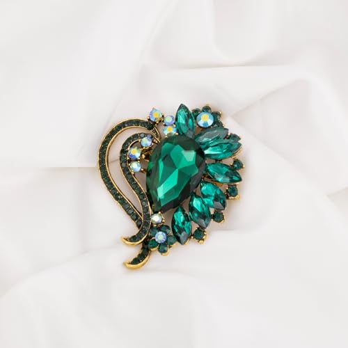 Image of LAXPICOL Vintage Austrian Crystal Elegant Heart Flower Brooch Pin For Women Wedding Broach Pin