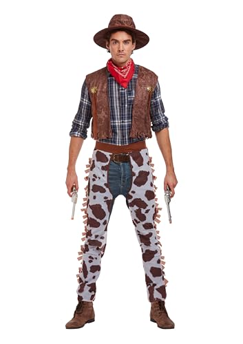 HENBRANDT Adult Men's Cowboy Fancy Dress Costume with Cowboy Hat