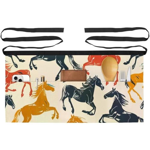 Tabliers courts de chef à 3 poches avec motif chevaux multicolores