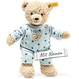 Steiff Jungen Teddy and Me Teddybär mit Namen personalisiert, Blau Schlafanzug Kuscheltier, Niedlicher Bär Plüschtier Stofftier für Babys Kinder Schmusetier Geschenk Geburt Weihnachten Geburtstag
