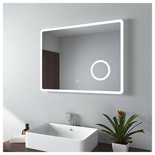 EMKE LED-badrumsspegel med belysning 80x60cm badrumsspegel kallvitt ljus spegel väggspegel med pekbrytare, antidimning, 3-faldig förstorings sminkspegel