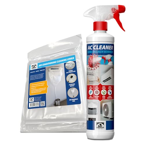 HANSA Kit de nettoyage de climatisation 500 ml Nettoyant antibactérien et champignon avec housse de protection pour climatiseurs split Efficace et facile à...