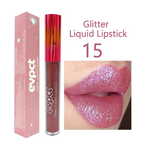 FanMin Shimmer Lip Gloss Metal Lipstick,Primers Waterproof Moisturizing Liquid Lipstick,Long Lasting Glitter Lip Tints (15)