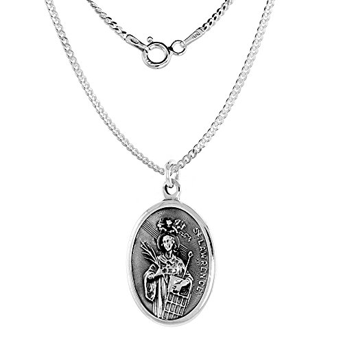 Sterling Silver St Lawrence Medal Necklace Oxidized finish Oval 1.8mm Chain2