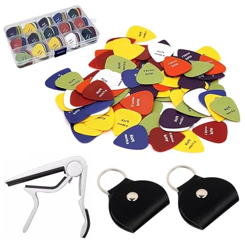 PEURULAK 60 PCS Púas para Guitarra,6 Grosores Mixtos con Cejilla y Estuche,Plectros ABS de Superficie...
